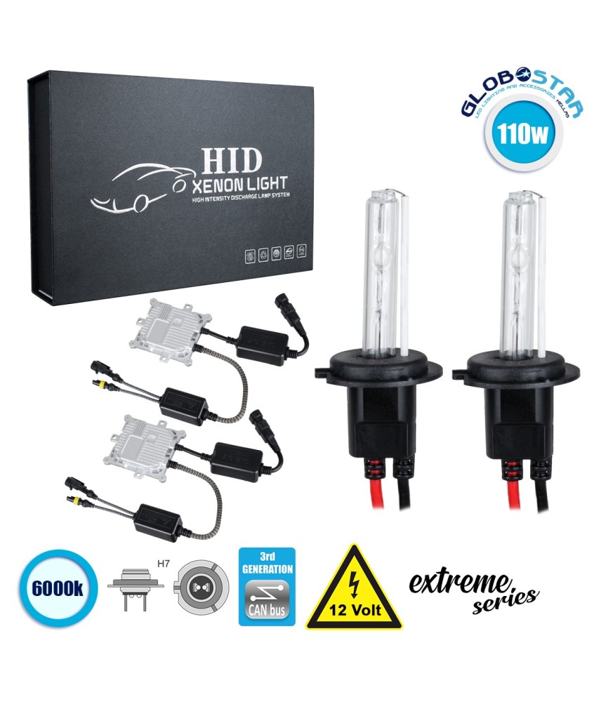 GloboStar® 84147 H7 XCB Line KIT Βασικού Φωτισμού Αυτοκινήτου & Μοτοσυκλέτας 3rd Generation Can-Bus Extreme Series XENON 110W 10350lm DC 9-16V Αδιάβροχο IP65 Ψυχρό Λευκό 6000K